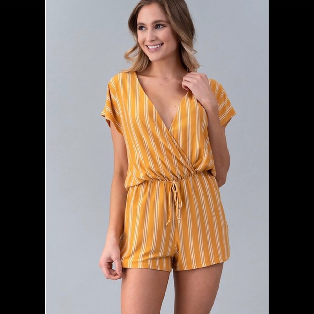 Mustard yellow striped romper